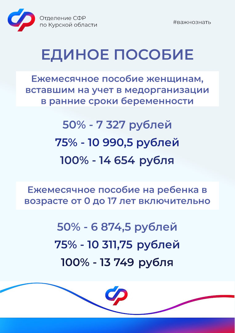 С января 2024 года увеличен размер ряда детских пособий,  выплачиваемых Отделением СФР по Курской области.